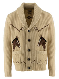 Chunky hand knitted shawl cardigan, horse head motives-Sweatshirts-Sneum-Motorious Copenhagen