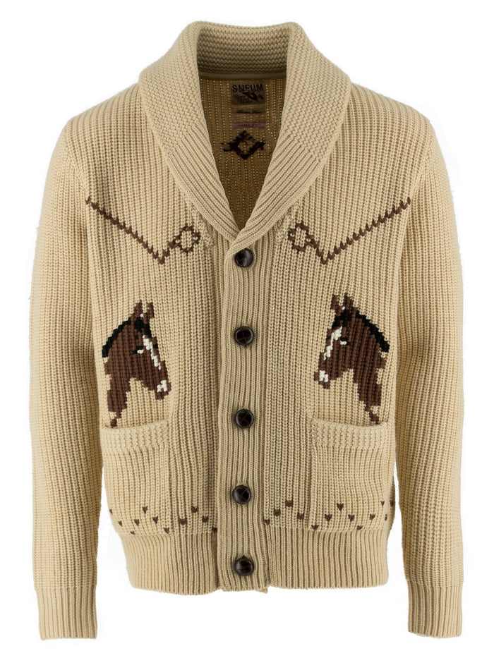 Chunky hand knitted shawl cardigan, horse head motives-Sweatshirts-Sneum-Motorious Copenhagen