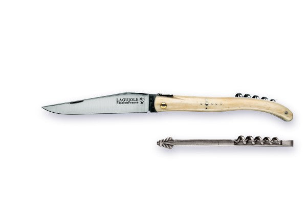 'Grand Laguiole' pocket knife w/corkscrew, Liner engraved, White Buffalo Bone Handle-Knive og Værktøj-Passion France-Motorious Copenhagen