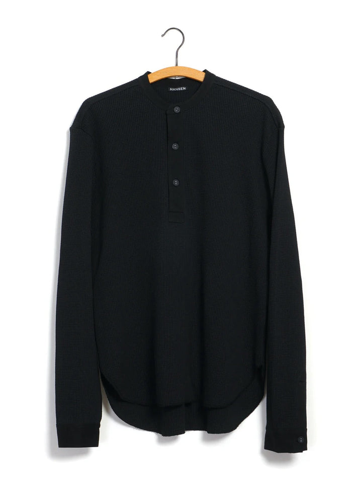 Herman, Long Sleeve Henley, Black-T-shirts-Hansen Garments-Motorious Copenhagen