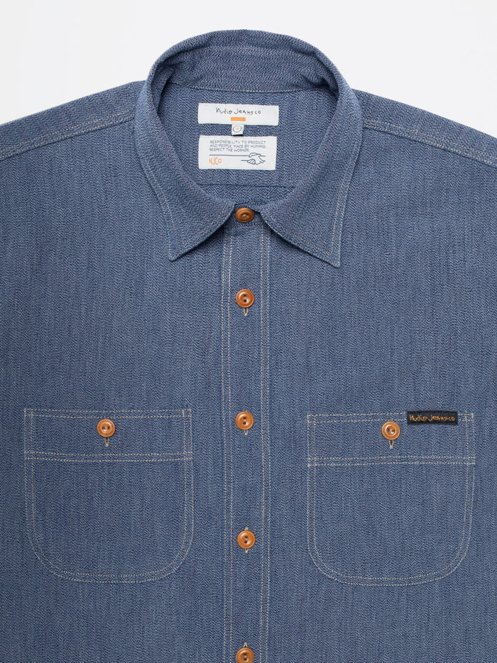 Julian Chambray Worker Shirt, Indigo-Skjorter-Nudie Jeans-Motorious Copenhagen