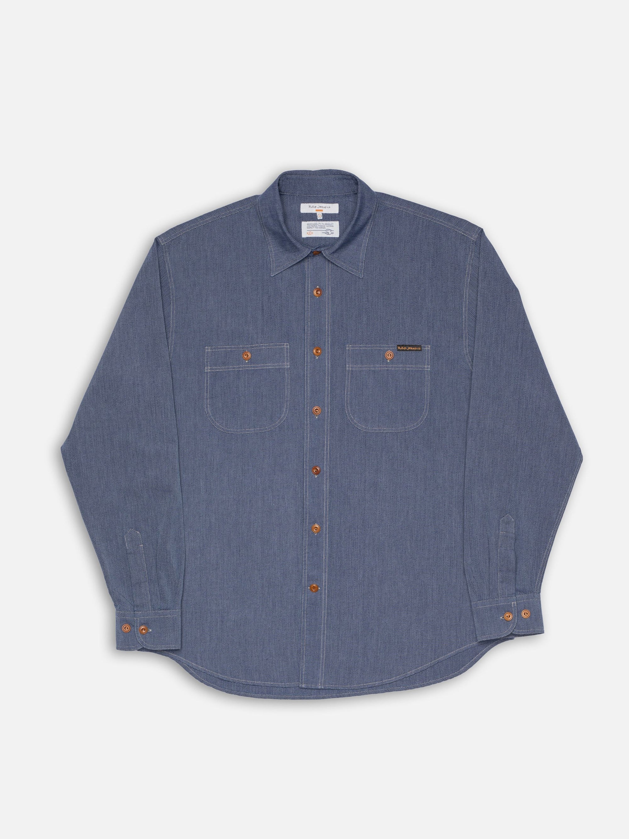 Julian Chambray Worker Shirt, Indigo-Skjorter-Nudie Jeans-Motorious Copenhagen