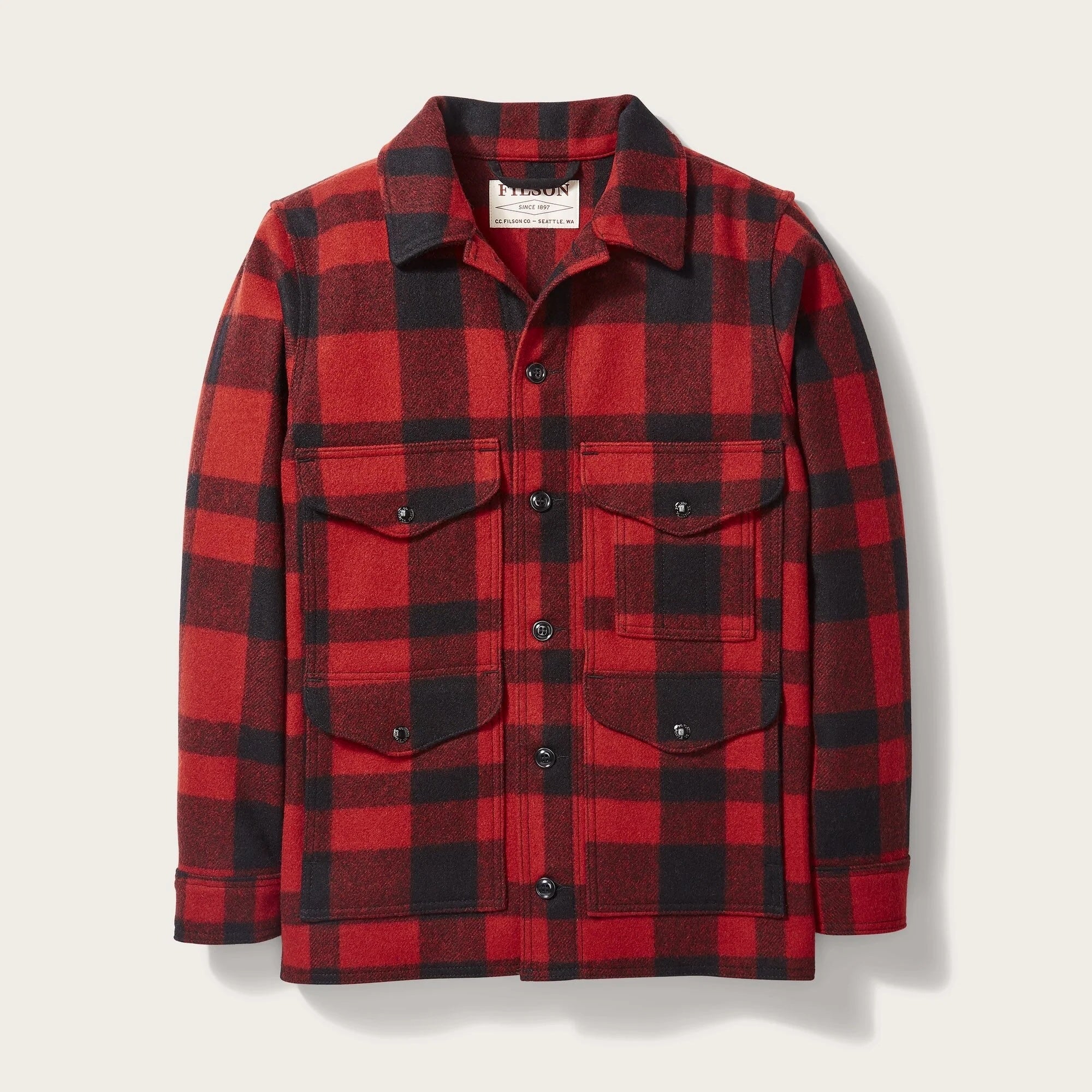 Mackinaw Wool Cruiser Jacket, Red/Black Plaid-Jakker-Filson 1897-Motorious Copenhagen