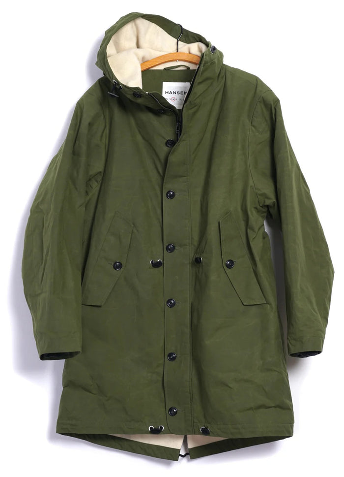 Rasmus, Waxed Parka With Zipper, Fresh Olive-Jakker-Hansen Garments-Motorious Copenhagen