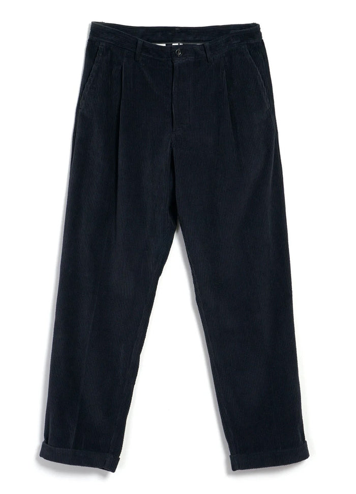 Sune, Pleated Wide Cut Trousers, Dusty Navy-Bukser-Hansen Garments-Motorious Copenhagen